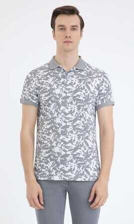 Gri Desenli Polo Yaka Tişört - 5