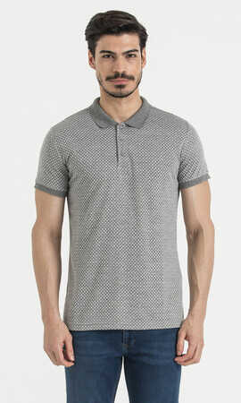 Gri Desenli Polo Yaka Tişört - 5