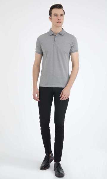 Gri Desenli Polo Yaka Basic Tişört - 2
