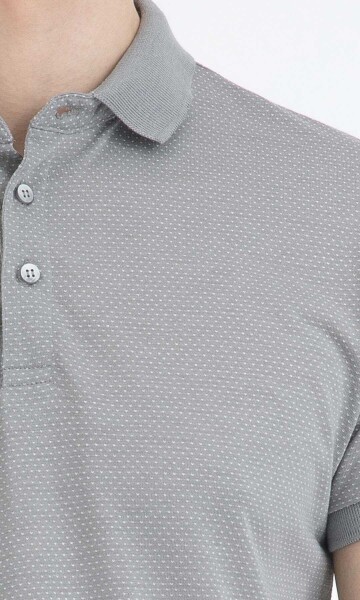 Gri Desenli Polo Yaka Basic Tişört - 3