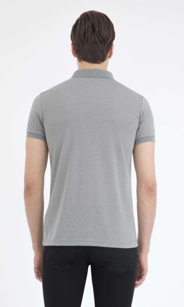 Gri Desenli Polo Yaka Basic Tişört - 4