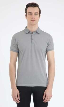 Gri Desenli Polo Yaka Basic Tişört - 5