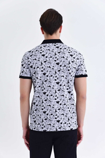 Gri Çiçek Desenli Polo Yaka Tişört - 5