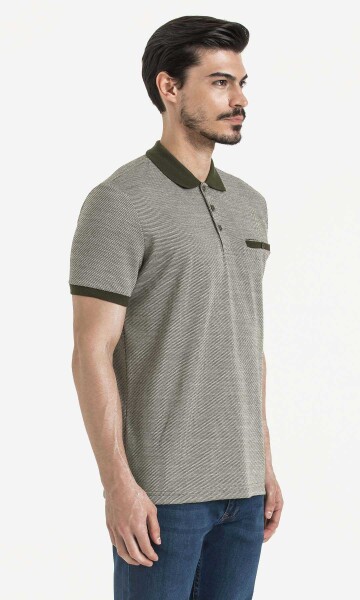 Desenli Polo Yaka Haki T-shirt - 4