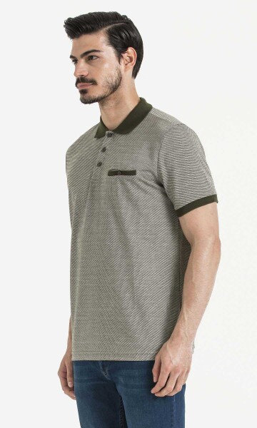 Desenli Polo Yaka Haki T-shirt - 3