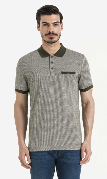 Desenli Polo Yaka Haki T-shirt - 1
