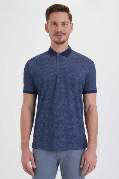 Lacivert Desenli Polo Yaka Tişört - 1