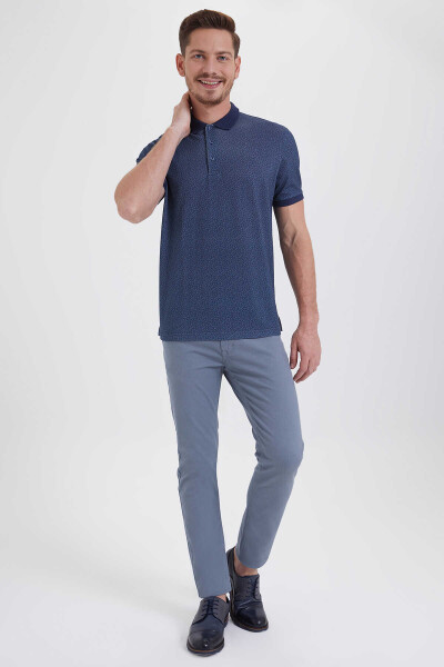 Lacivert Desenli Polo Yaka Tişört - 2