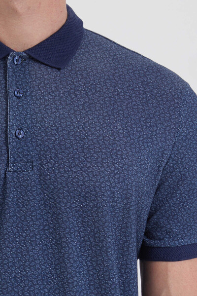 Lacivert Desenli Polo Yaka Tişört - 3