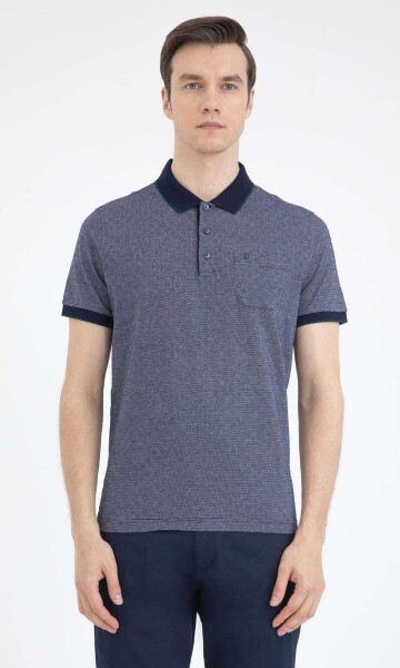 Lacivert Desenli Polo Yaka Tişört - 1