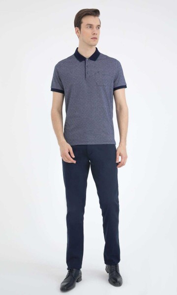 Lacivert Desenli Polo Yaka Tişört - 2