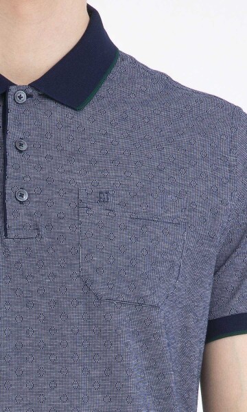 Lacivert Desenli Polo Yaka Tişört - 3