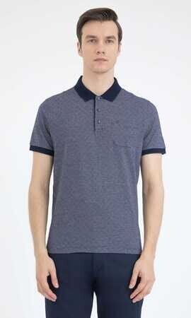 Lacivert Desenli Polo Yaka Tişört - 5
