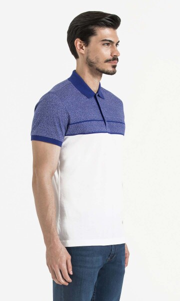 Lacivert Blok Desenli Polo Yaka Tişört - 3