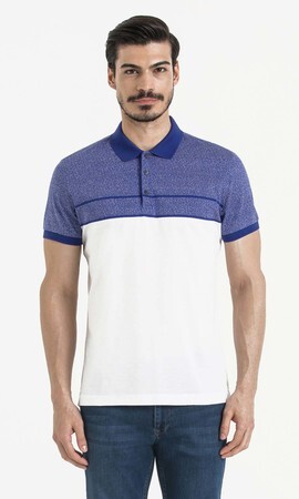 Lacivert Blok Desenli Polo Yaka Tişört - 5
