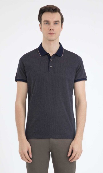Lacivert Desenli Polo Yaka Tişört - 1