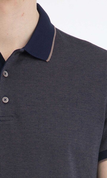 Lacivert Desenli Polo Yaka Tişört - 3