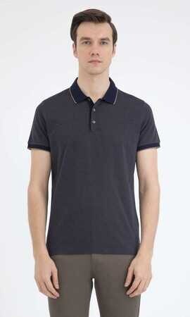 Lacivert Desenli Polo Yaka Tişört - 5