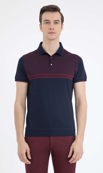 Lacivert Desenli Polo Yaka Tişört - 1
