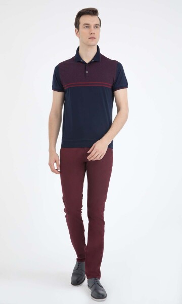 Lacivert Desenli Polo Yaka Tişört - 2