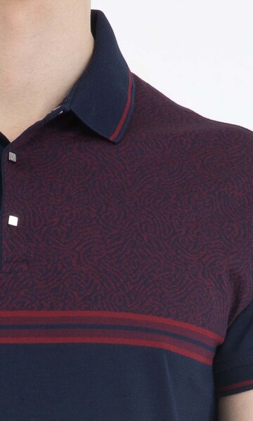 Lacivert Desenli Polo Yaka Tişört - 3