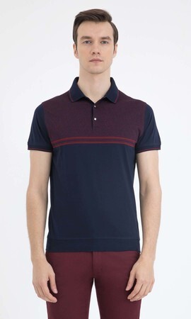 Lacivert Desenli Polo Yaka Tişört - 5
