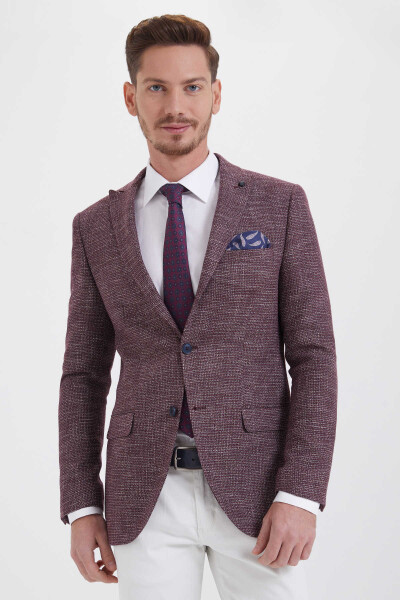 Bordo Slim Fit Desenli Klasik Ceket - 1