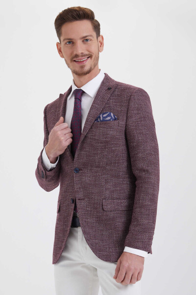 Bordo Slim Fit Desenli Klasik Ceket - 3