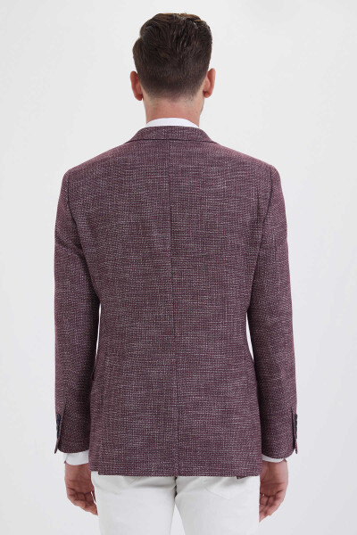 Bordo Slim Fit Desenli Klasik Ceket - 4