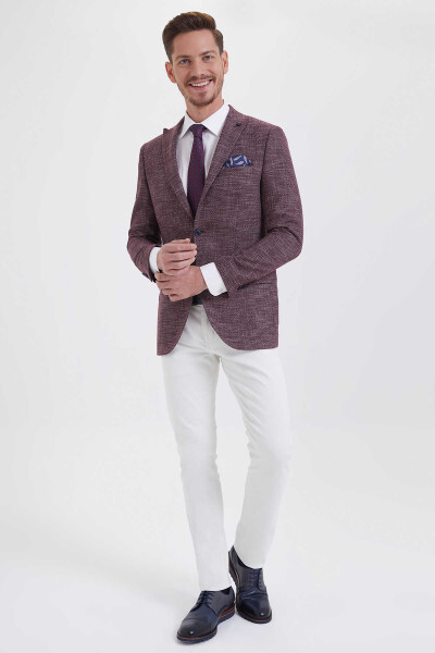 Bordo Slim Fit Desenli Klasik Ceket - 2
