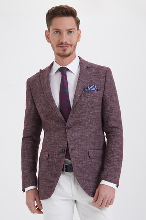Bordo Slim Fit Desenli Klasik Ceket - 6