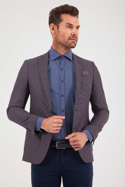 Bordo Slim Fit Desenli Klasik Ceket - 1