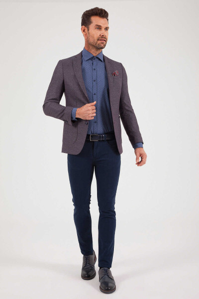 Bordo Slim Fit Desenli Klasik Ceket - 2