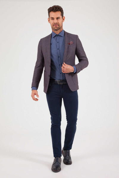 Bordo Slim Fit Desenli Klasik Ceket - 3