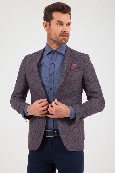 Bordo Slim Fit Desenli Klasik Ceket - 4
