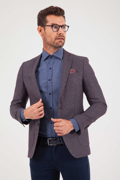 Bordo Slim Fit Desenli Klasik Ceket - 5