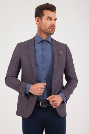 Bordo Slim Fit Desenli Klasik Ceket - 8