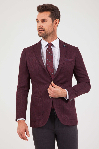 Bordo Slim Fit Desenli Klasik Ceket - 1