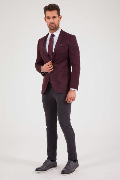 Bordo Slim Fit Desenli Klasik Ceket - 2