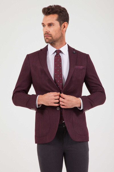 Bordo Slim Fit Desenli Klasik Ceket - 3