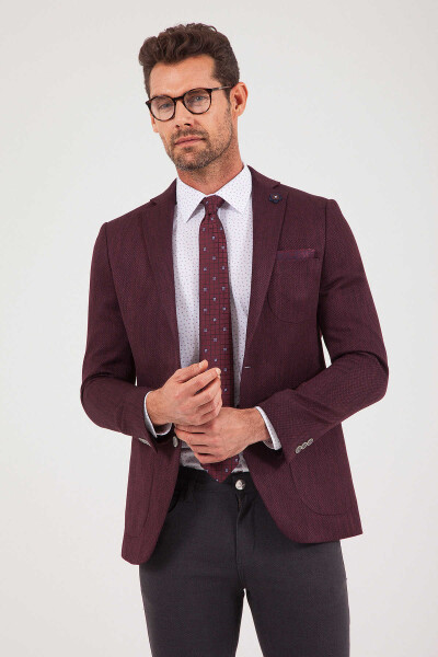 Bordo Slim Fit Desenli Klasik Ceket - 4