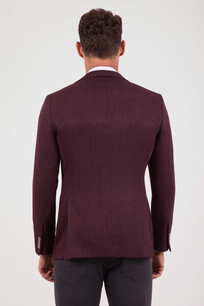 Bordo Slim Fit Desenli Klasik Ceket - 5