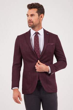 Bordo Slim Fit Desenli Klasik Ceket - 6