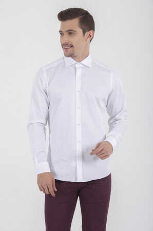 Gri Slim Fit Baskılı 100% Pamuk Uzun Kol Saten Gömlek - 12