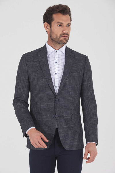 Lacivert Slim Fit Desenli Klasik Ceket - 3