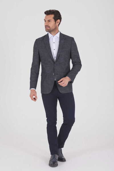 Lacivert Slim Fit Desenli Klasik Ceket - 2