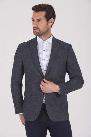Lacivert Slim Fit Desenli Klasik Ceket - 6