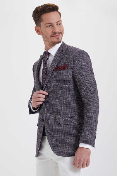 Desenli Slim Fit Lacivert Ceket - 3