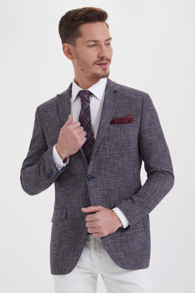 Desenli Slim Fit Lacivert Ceket - 1