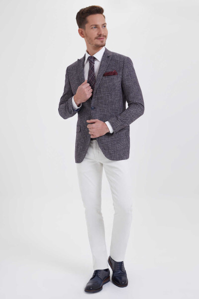 Desenli Slim Fit Lacivert Ceket - 2